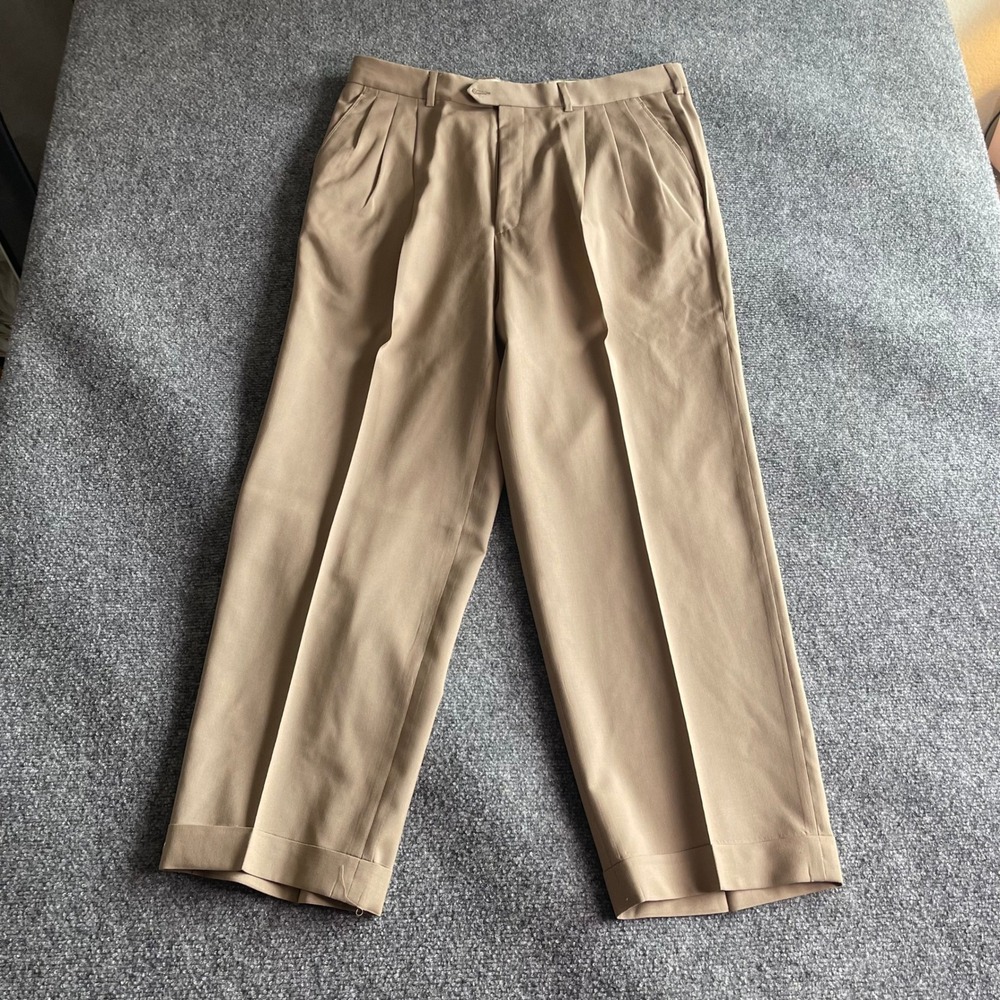 Vito Rufolo Mens Tan Italian Cool Wool Pleated Dress Pants Cuffed Italy 35